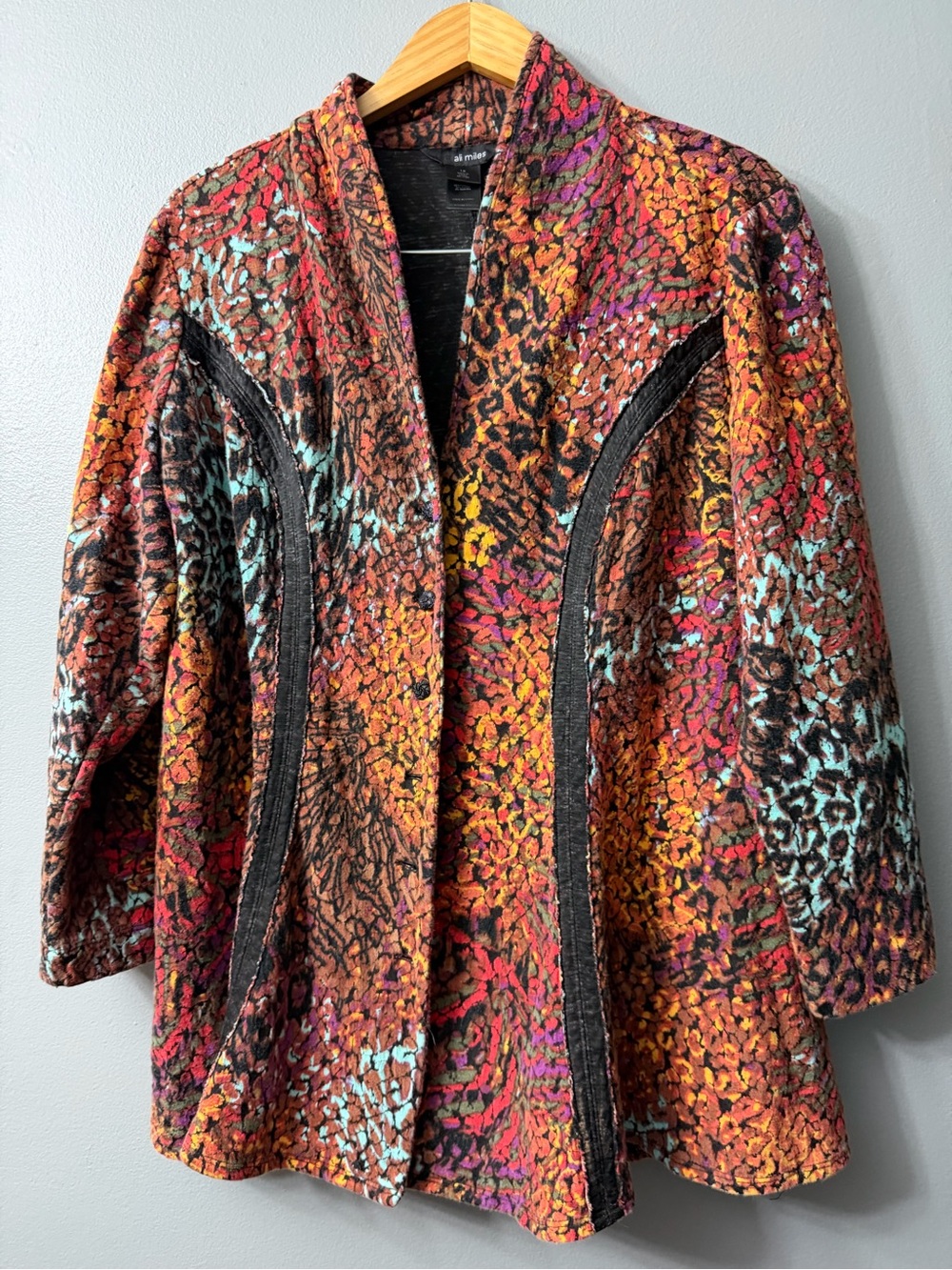 Ali Miles Colorful Animal-Print Open Front Jacket - Multicolor 1x